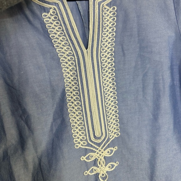J.McLaughlin Blue Embroidered 3/4 Sleeve 100% Cotton Tunic Top Size Medium - Picture 3 of 6